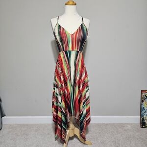 Discreet Multicolor Striped Handkerchief Hem Dress S